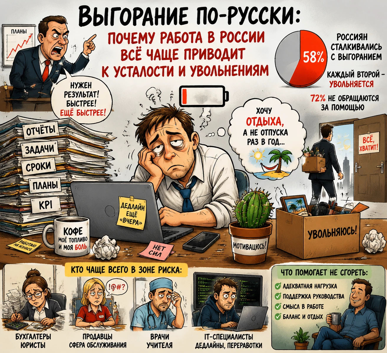 Выгорание по-русски: почему работа в России всё чаще приводит к усталости и увольнениям